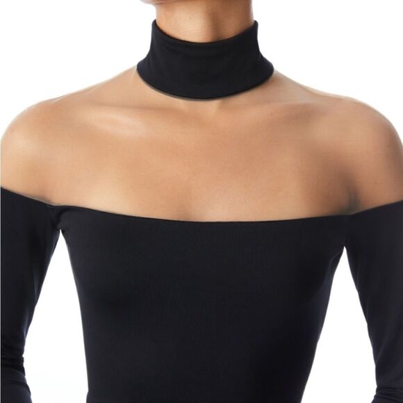 NWT Alice + Olivia Zahra Black And Sheer Turtleneck Mini Dress US 2 - Picture 2 of 7